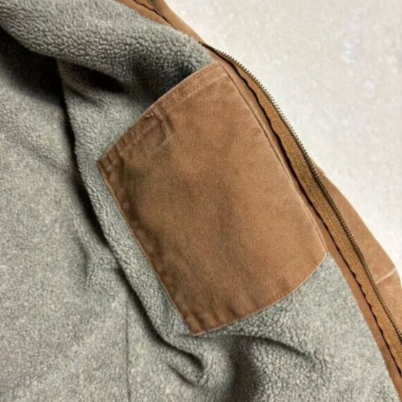 Carhartt Hooded Canvas Jacket Small Sherpa Lined Brown J141 Workwear Distressed - Picture 11 of 16